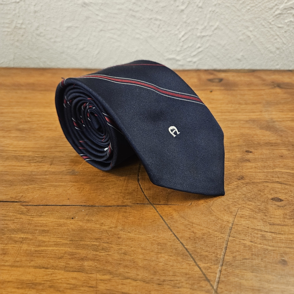 Vintage Etienne Aigner Mens Neck Tie Blue Red Striped Preppy Formal Logo